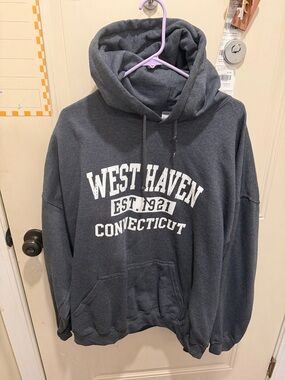 Gildan Dark Gray West Haven Connecticut Hoodie with White Lettering